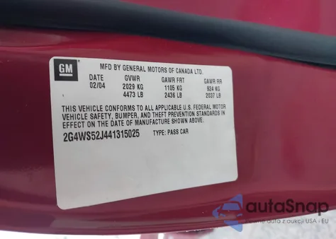 2004 Buick Century из США, поврежденный, VIN 2G4WS52J441315025